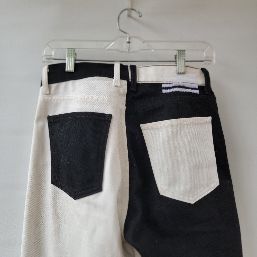 Revice Black White Two Color Jeans Size 27 Straight Leg Zip Fly Neutral Boho - Picture 9 of 14